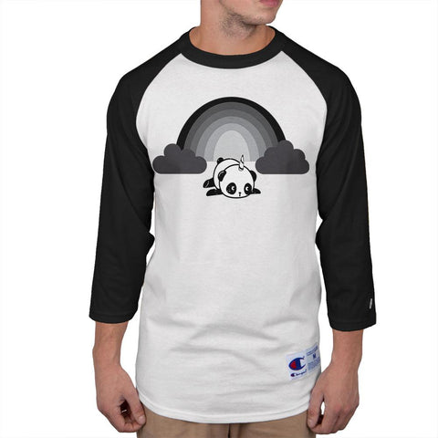 Panda Pandicorn Emo Sad Rainbow Mens Long Sleeve Raglan T Shirt