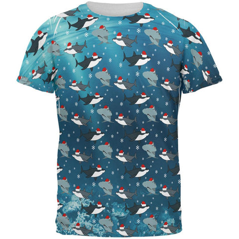 Christmas Shark Pattern All Over Mens T Shirt