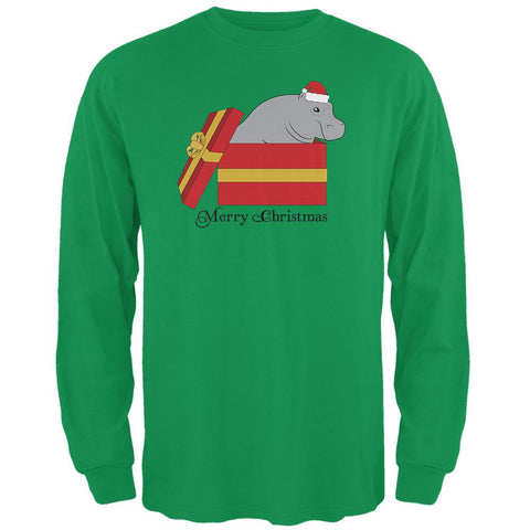 Merry Christmas Hippo Hippopotamus Cute Mens Long Sleeve T Shirt