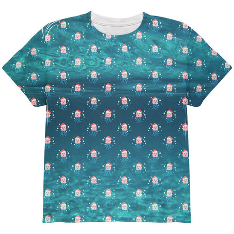 Christmas Caroling Jellyfish Pattern All Over Youth T Shirt