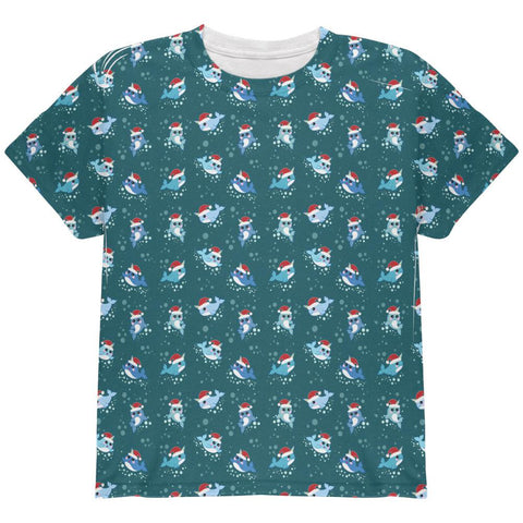 Christmas Narwhals in Santa Hats Pattern All Over Youth T Shirt