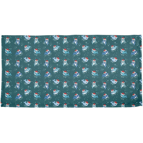 Christmas Narwhals in Santa Hats Pattern All Over Bath Towel