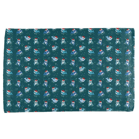 Christmas Narwhals in Santa Hats Pattern All Over Hand Towel