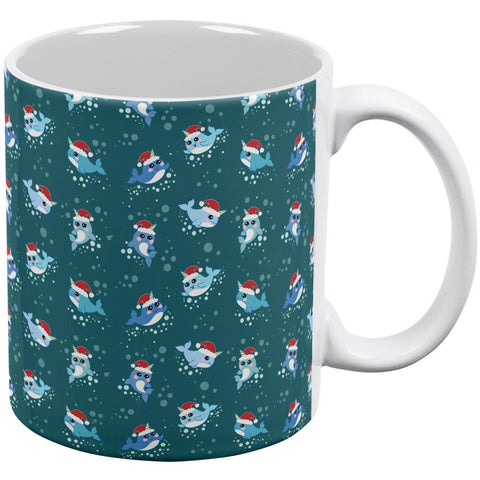 Christmas Narwhals in Santa Hats Pattern All Over Coffee Mug