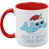 Narwhal Have a Narly Gnarly Christmas Red Handle Coffee Mug