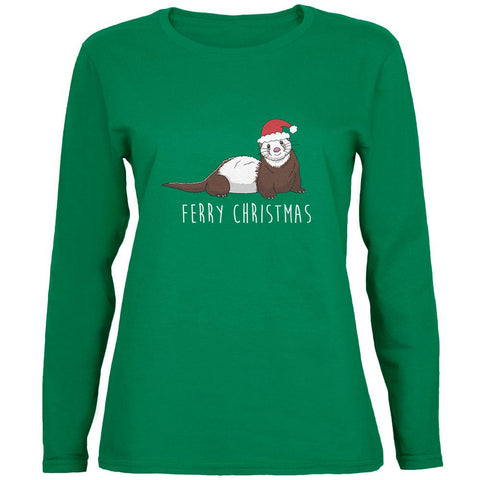 Ferry Merry Christmas Ferret Womens Long Sleeve T Shirt