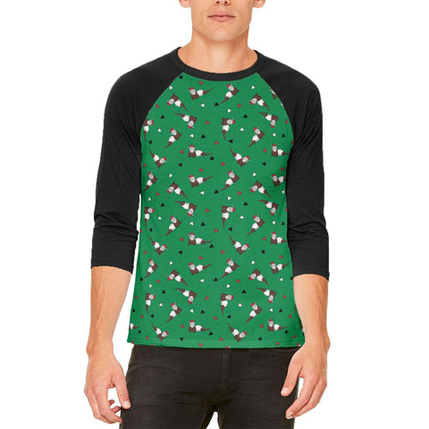 Retro Ferry Merry Christmas Ferret Pattern Mens Raglan T Shirt