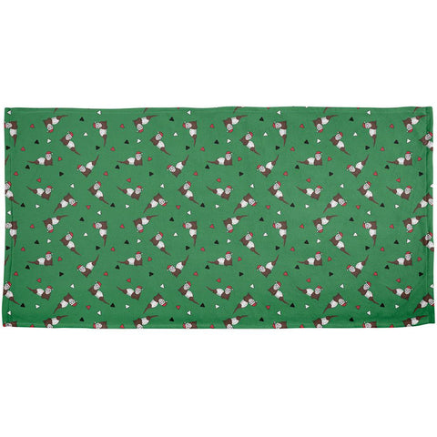 Retro Ferry Merry Christmas Ferret Pattern All Over Bath Towel