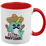 Christmas Narwhal Feliz Narvidad Navidad Red Handle Coffee Mug