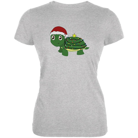 Christmas Turtle Lights Santa Hat Juniors Soft T Shirt