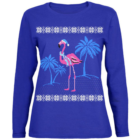 Flamingo Winter Ugly Christmas Sweater Womens Long Sleeve T Shirt