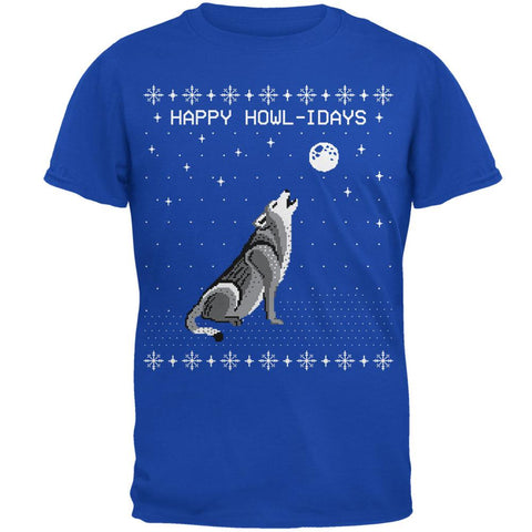 Happy Howl-idays Holidays Wolf Ugly Christmas Sweater Mens Soft T Shirt