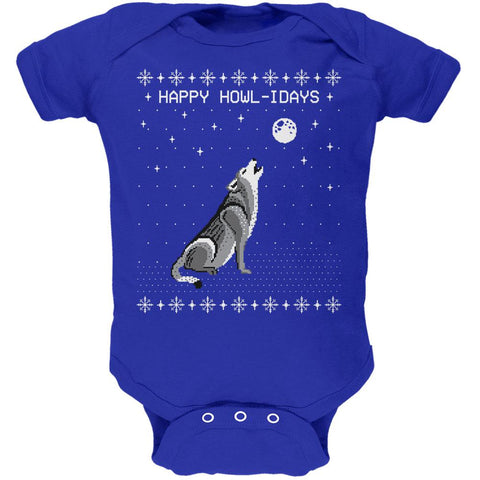 Happy Howl-idays Holidays Wolf Ugly Christmas Sweater Soft Baby One Piece