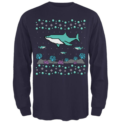Ugly Christmas Sweater Shark Coral Reef Mens Long Sleeve T Shirt