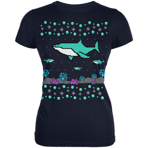 Ugly Christmas Sweater Shark Coral Reef Juniors Soft T Shirt