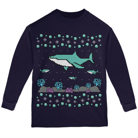 Ugly Christmas Sweater Shark Coral Reef Youth Long Sleeve T Shirt