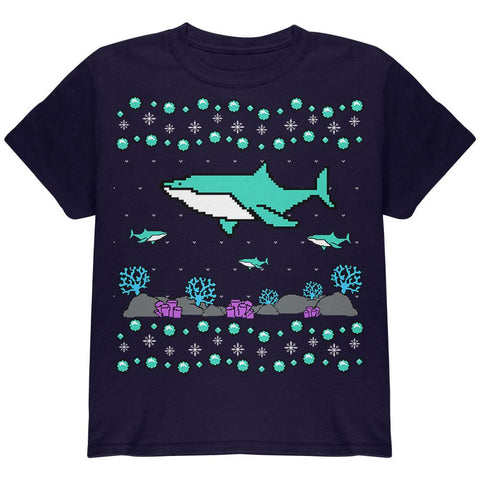 Ugly Christmas Sweater Shark Coral Reef Youth T Shirt