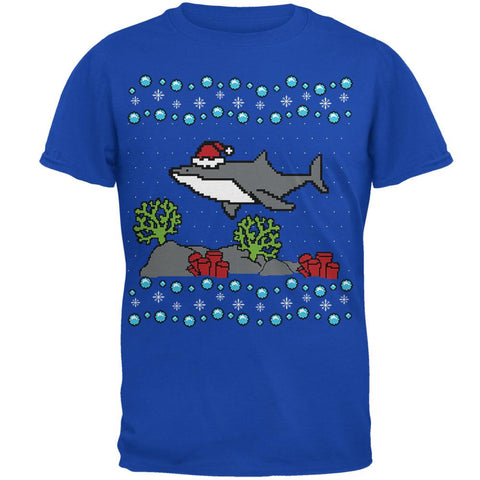 Ugly Christmas Sweater Shark Santa Hat Mens Soft T Shirt