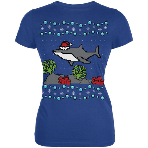 Ugly Christmas Sweater Shark Santa Hat Juniors Soft T Shirt
