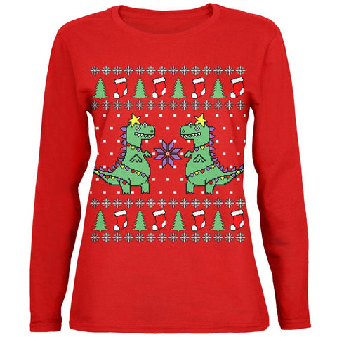 Tree Rex T Rex Ugly Christmas Sweater Womens Long Sleeve T Shirt