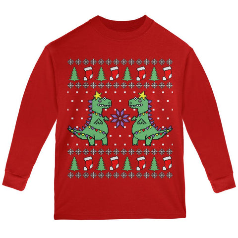 Tree Rex T Rex Ugly Christmas Sweater Youth Long Sleeve T Shirt