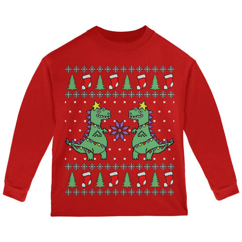 Tree Rex T Rex Ugly Christmas Sweater Toddler Long Sleeve T Shirt