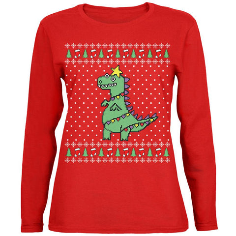 Big Tree Rex T Rex Ugly Christmas Sweater Womens Long Sleeve T Shirt