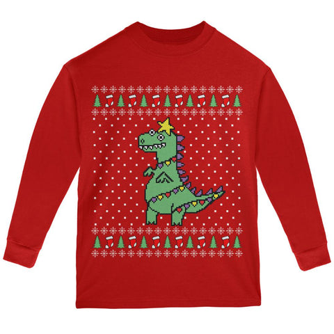 Big Tree Rex T Rex Ugly Christmas Sweater Youth Long Sleeve T Shirt