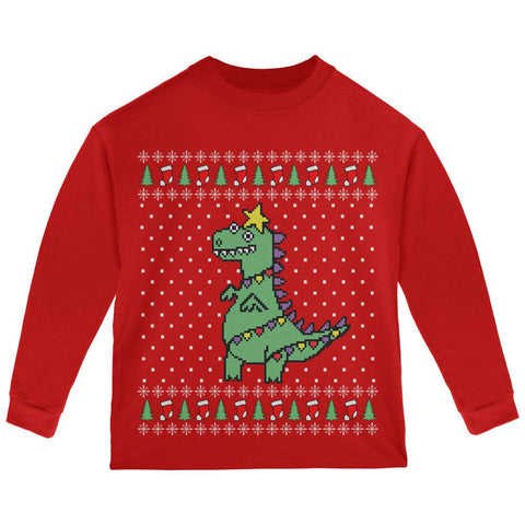 Big Tree Rex T Rex Ugly Christmas Sweater Toddler Long Sleeve T Shirt