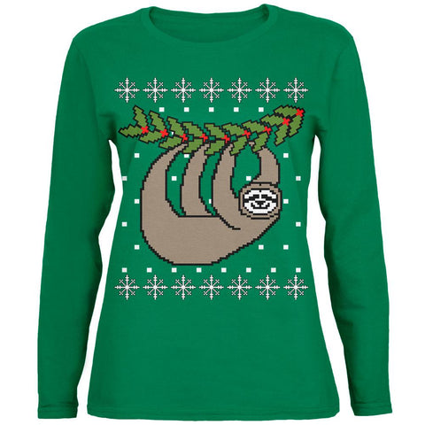Big Hanging Sloth Ugly Christmas Sweater Womens Long Sleeve T Shirt