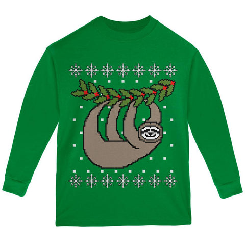 Big Hanging Sloth Ugly Christmas Sweater Youth Long Sleeve T Shirt