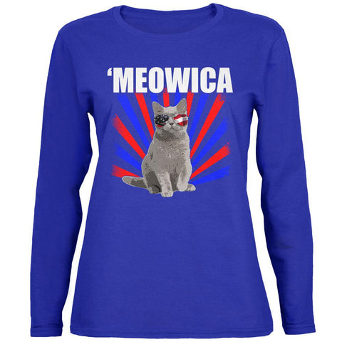 Cat 4th of July Meowica Womens Long Sleeve T Shirt