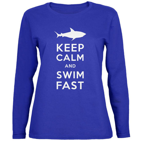 Shark Keep Calm and Swim Fast Womens Long Sleeve T Shirt