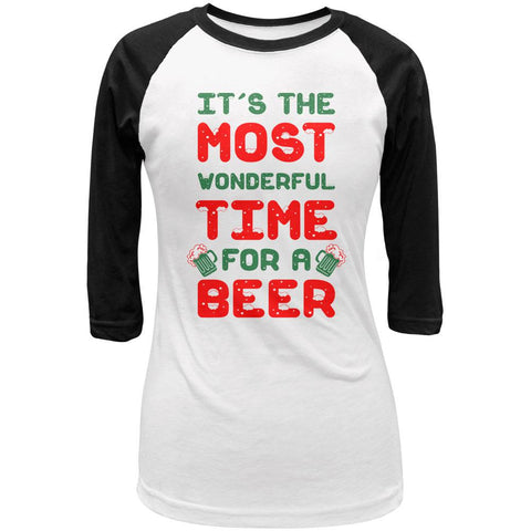 Christmas Most Wonderful Time for a Beer Juniors 3/4 Sleeve Raglan T Shirt