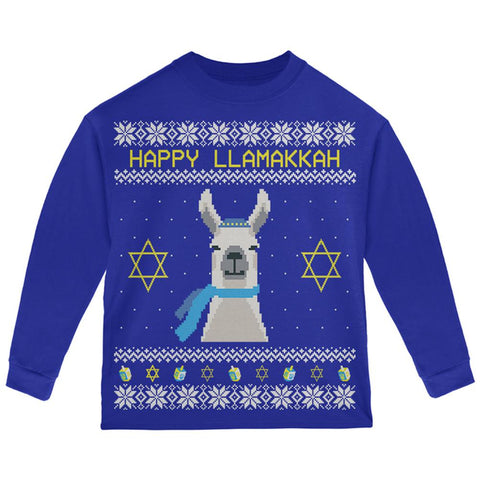 Llama Llamakkah Ugly Hanukkah Sweater Toddler Long Sleeve T Shirt