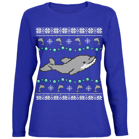 Ugly Christmas Sweater Dolphin Womens Long Sleeve T Shirt