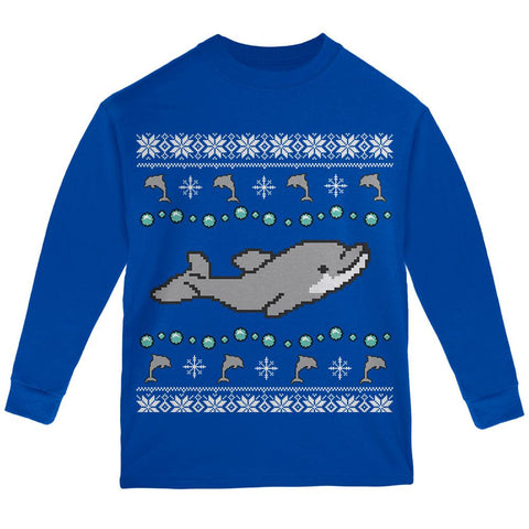 Ugly Christmas Sweater Dolphin Youth Long Sleeve T Shirt