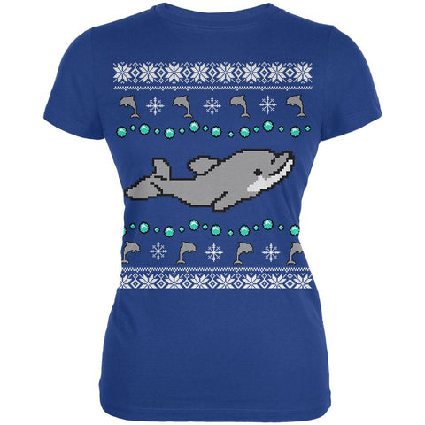 Ugly Christmas Sweater Dolphin Juniors Soft T Shirt