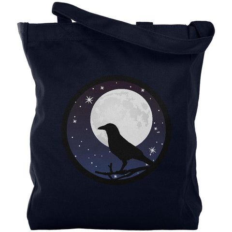 Raven Crow Moon Night Sky Silhouette Canvas Tote Bag