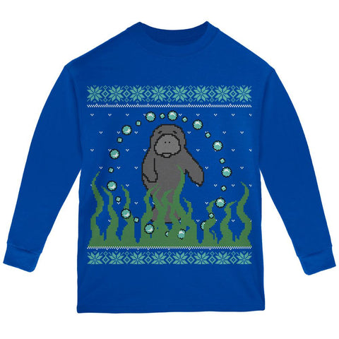 Ugly Christmas Sweater Manatee Floaty Potato Youth Long Sleeve T Shirt