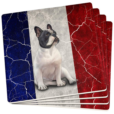 French Bulldog Live Forever Flag Set of 4 Square Sandstone Coasters
