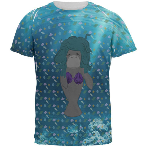 Manatee Mermaid Ocean Pattern All Over Mens T Shirt
