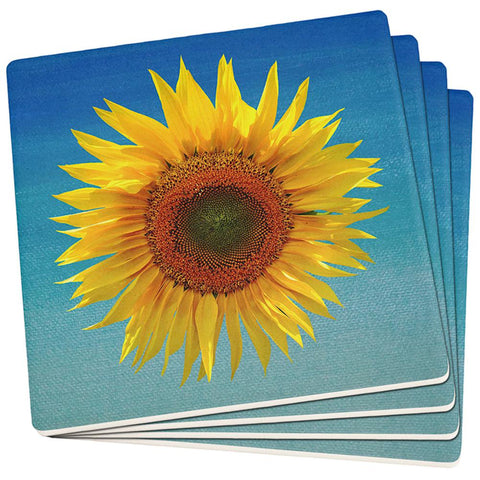 Flower Blossom Sunflower Set of 4 Square Sandstone Coasters