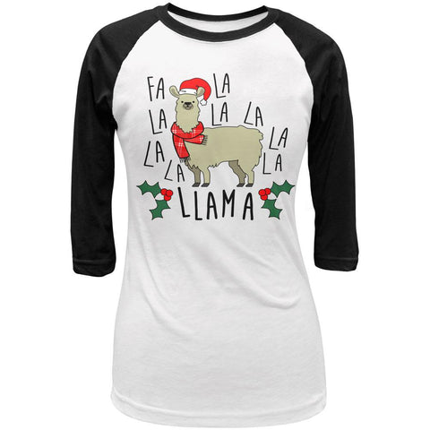 Christmas Fa La Llama Juniors 3/4 Sleeve Raglan T Shirt