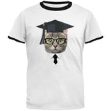 Graduation Funny Cat Mens Ringer T Shirt front view