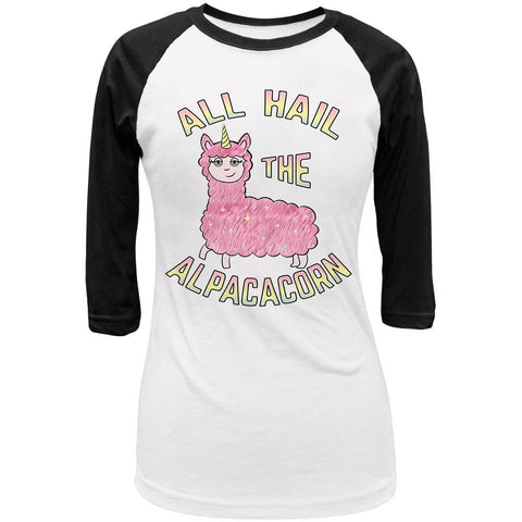 All Hail the Alpacacorn Juniors 3/4 Sleeve Raglan T Shirt