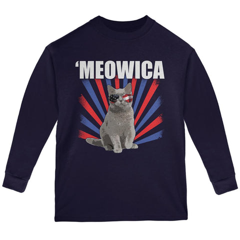 Cat 4th of July Meowica Youth Long Sleeve T Shirt