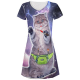 Makeup Cat Funny All Over Juniors Beach Cover-Up Dress  front view