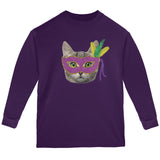 Mardi Gras Mask Funny Cat Youth Long Sleeve T Shirt front view