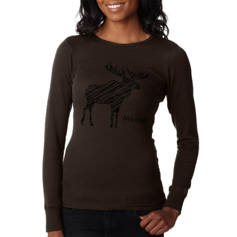 Moose Scribble Drawing Juniors Long Sleeve Thermal